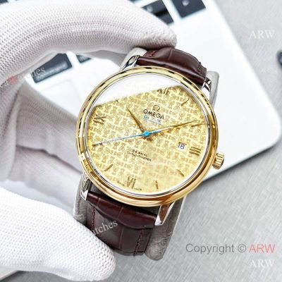 High Quality Replica OMEGA De Ville Brown Italian Leather Strap Different Colors Face Dial Different Colors Stainless Steel Case Watch 39.5mm
